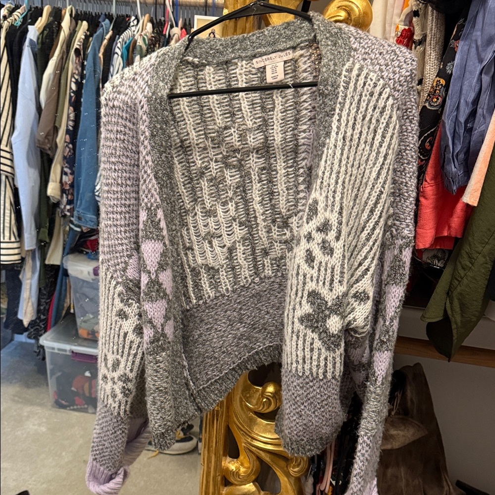 Sincerely Jules Gray and Lavender Patterned Cardigan